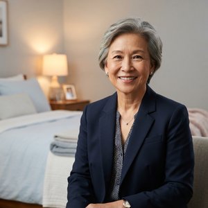 Home-care nurse reviewing a bedside collection setup